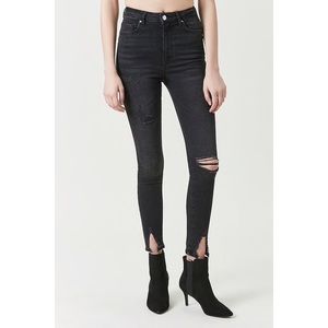 Sculpted high-rise split-hem skinny jeans